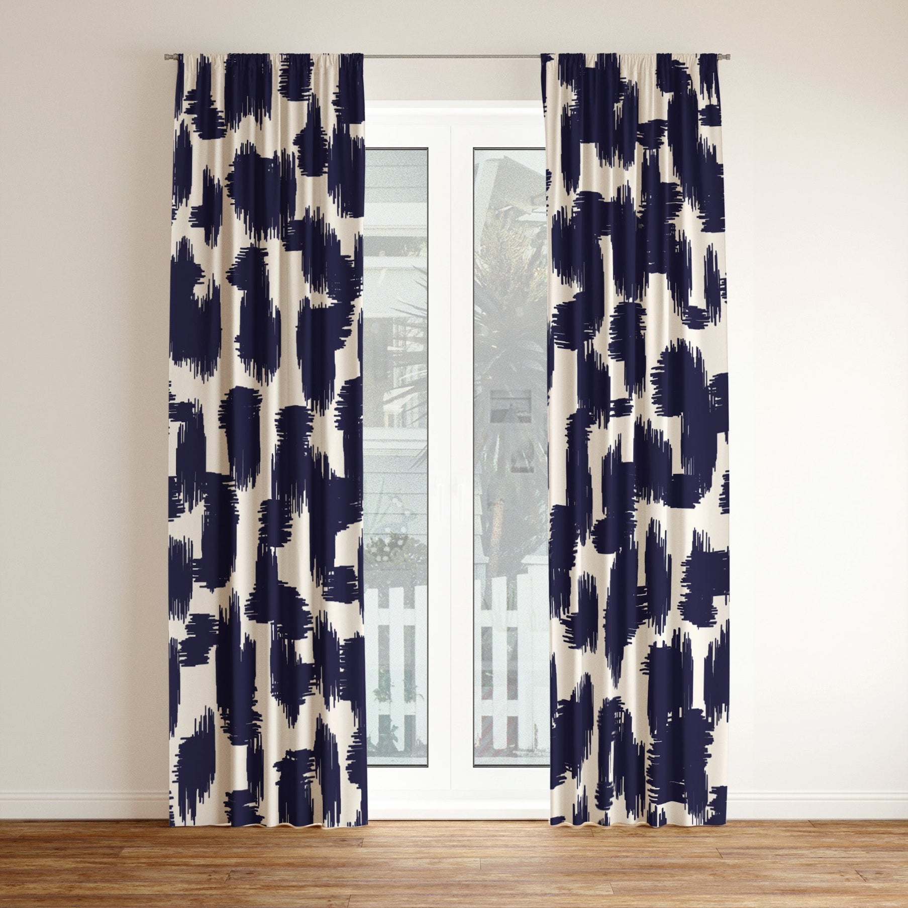 Ikat Abstract Midnight Blue Blackout Window Curtain AMINAH