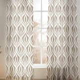 Neutral Abstract Modern Beige White Semi Sheer Window Curtain AVERY