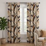 Abstract Modern Natural Colors Beige Botanical Blackout Window Curtain AYLA