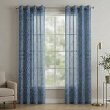 Geometric Minimalist Blue Semi Sheer Window Curtain AZUL