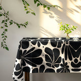 Abstract Black White Retro 70s Floral Tablecloth BLOSSOM