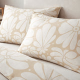 Abstract Beige White Retro 70s Floral Cotton Duvet Cover Set BLOSSOM