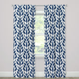 Floral Botanical Ornamental Leaf Navy Blue Blackout Window Curtain BREEZE