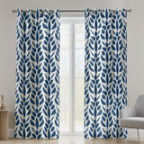Botanical Ornamental Leaf Navy Blue Blackout Window Curtain BREEZE
