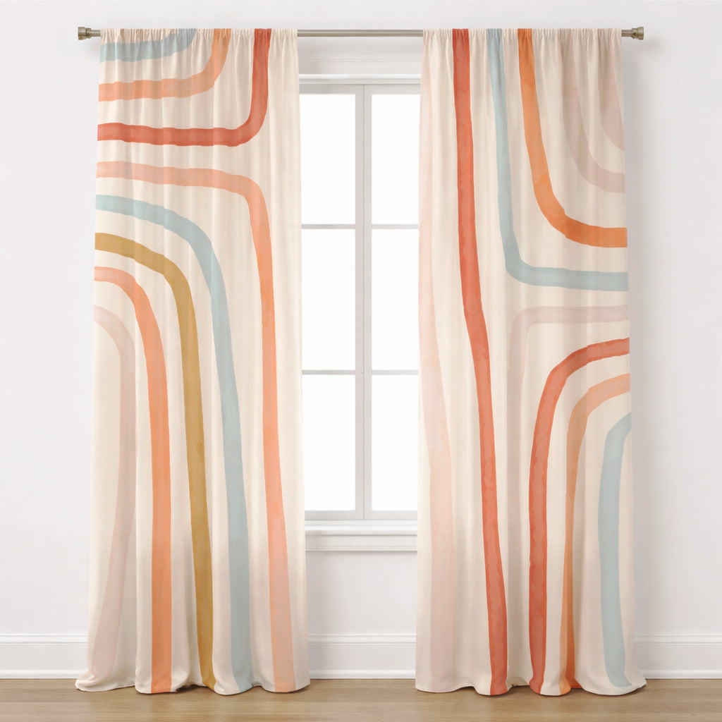 Scandinavian Abstract Rainbow Pastel Blush Pink Blackout Window Curtains CANDY - 2 Panels