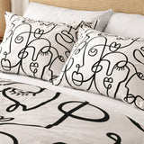 Line Art Abstract Black Off-White Boho Cotton Duvet Cover Set CARA