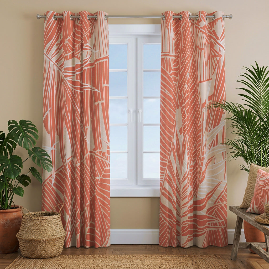Tropical Pink Banana Leaf Blackout Window Curtains CONNIE - 2 Panels