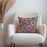 Pink Flowers Retro Green Maximalist Dopamine Decor Aesthetic Throw Pillow Cover