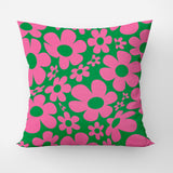 Pink Flowers Retro Green Maximalist Dopamine Decor Aesthetic Throw Pillow Cover