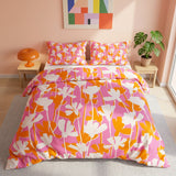 Dopamine Bold Orange Pink Dianthus Floral Cotton Duvet Cover Set DIANTHARA