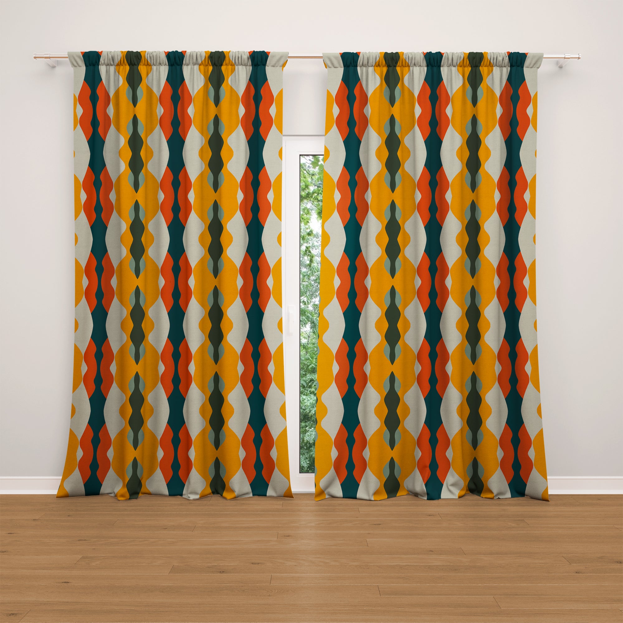 Retro Mid Century Modern Multicolor Blackout Window Curtain DUNES