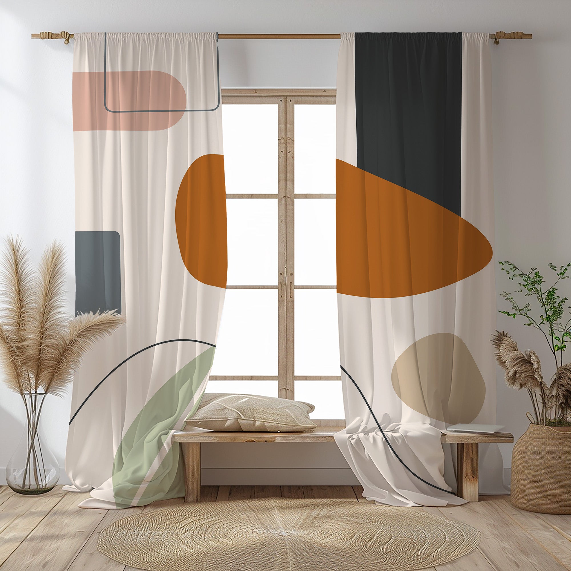 Nature Printed Curtain / Drapes For Living Room Dining Room Bed Room With 2 Panel Set high quality - Multiple Sized Leaves Geometric Shapes Modern Art