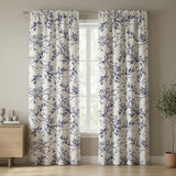 Botanical Forest Tree Branches White Navy Blue Blackout Window Curtain ELOISE