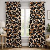 Modern Hand Drawn Brown Black Beige Floral Blackout Window Curtain ELSIE