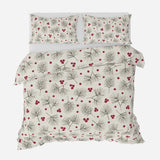 Pine Tree Red Berries Christmas Foliage Off-White Cotton Duvet Cover Set EVE