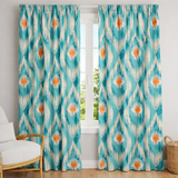 Peacock Feathers Ikat Orange Teal Blue Blackout Window Curtain HADI