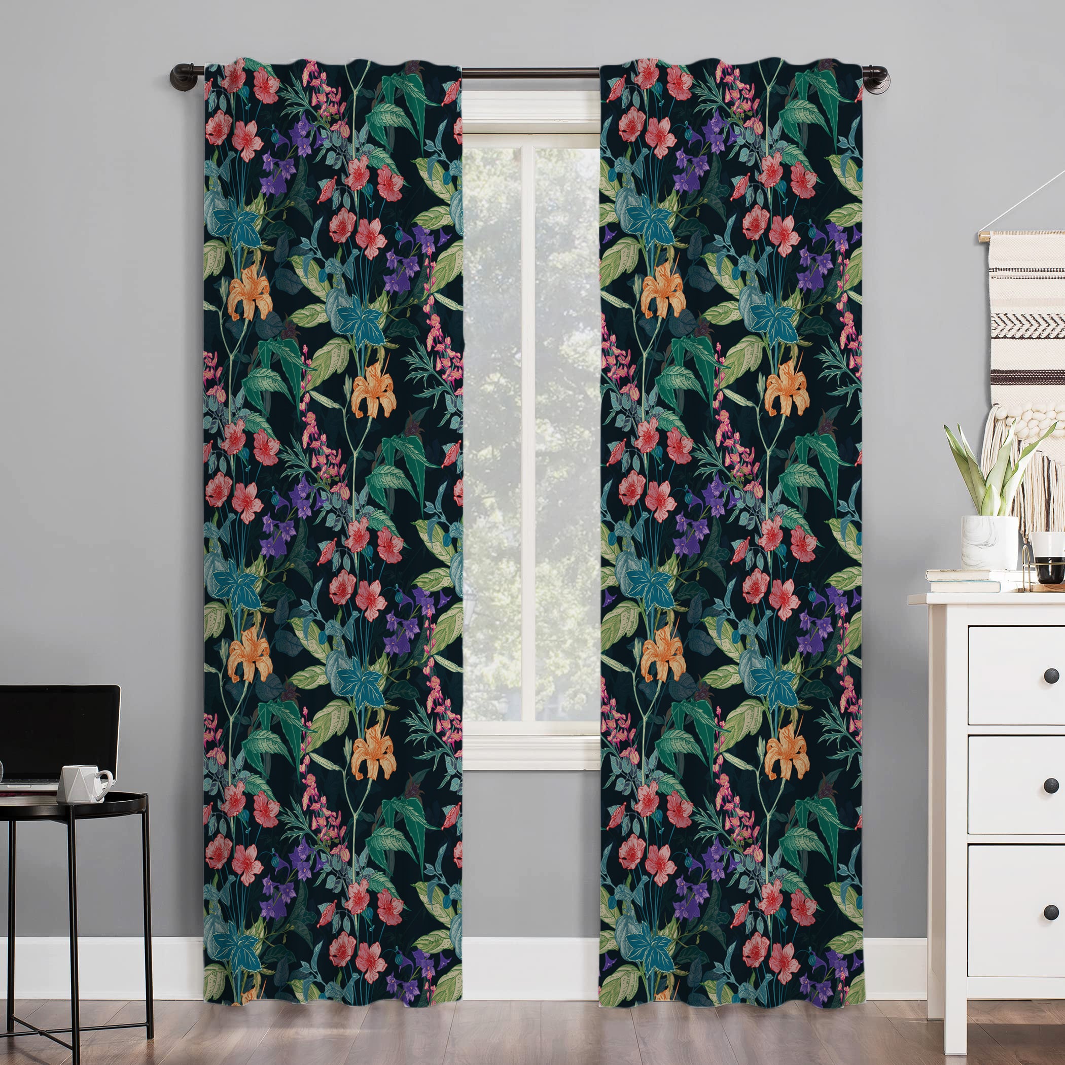 Botanical Garden Dark Green Floral Blackout Window Curtain GARDEN