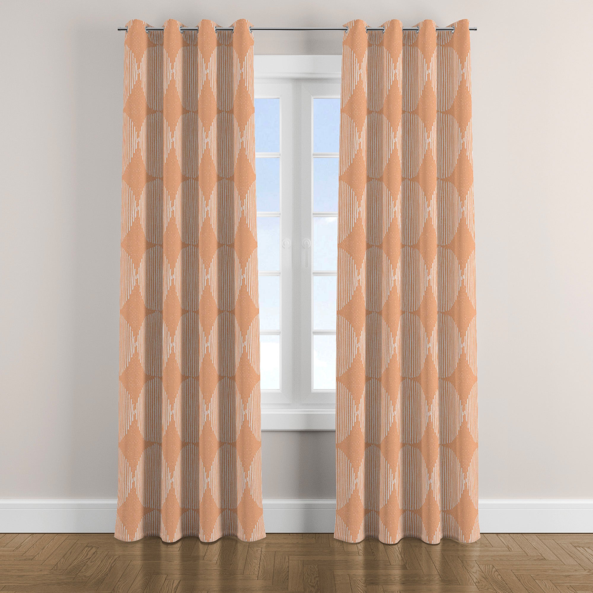 Geometric Mid Century Modern Peach Pink Boho Blackout Window Curtain MELORA