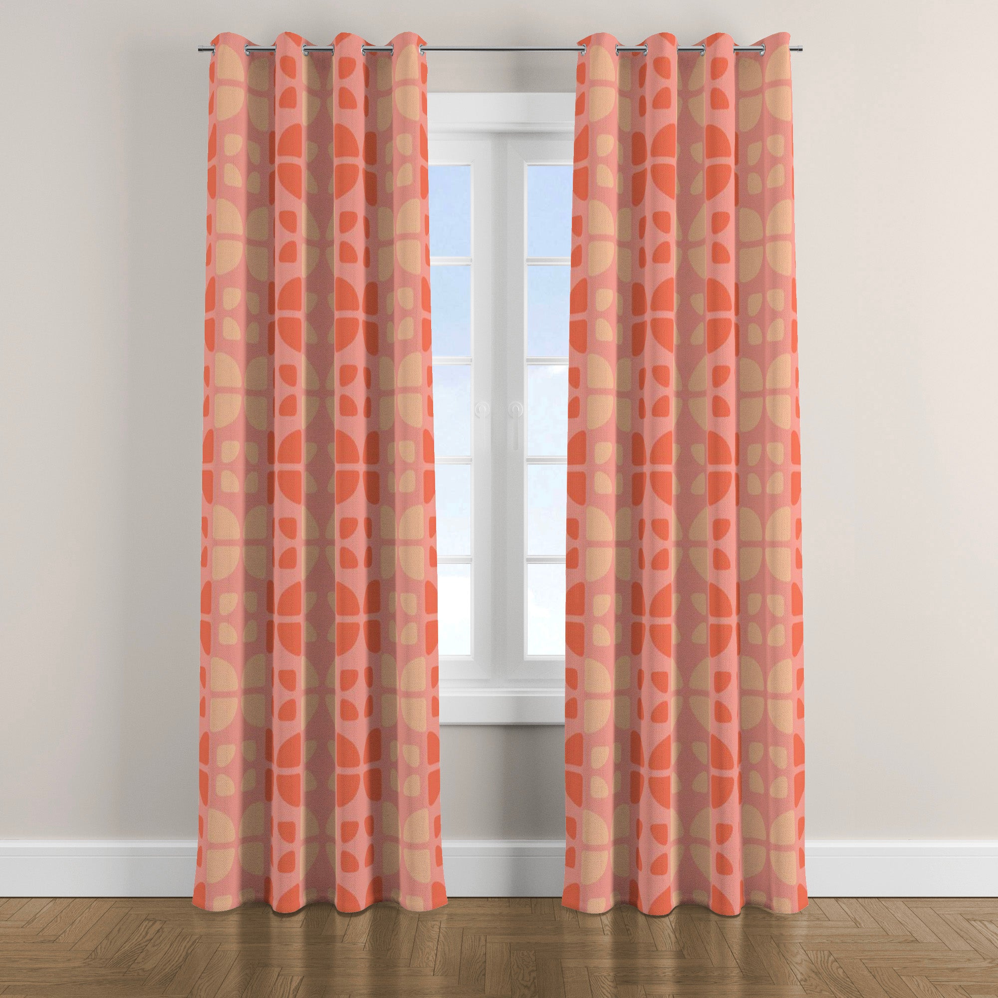Abstract Retro Geometric Shapes Pink Terracotta Blackout Window Curtains SIENNA