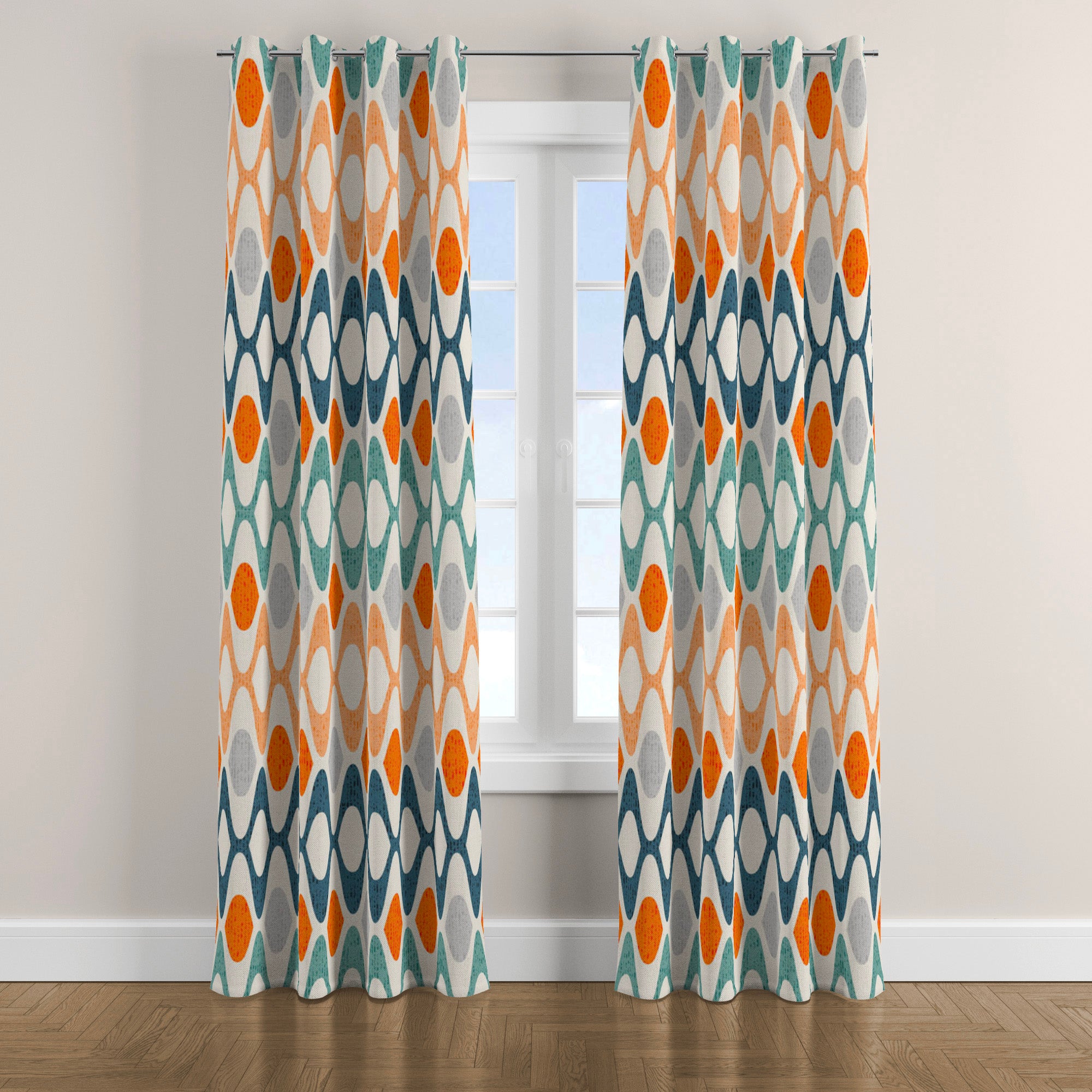 Retro Geometric Mid Century Modern Multicolor Blackout Window Curtain VESPERA