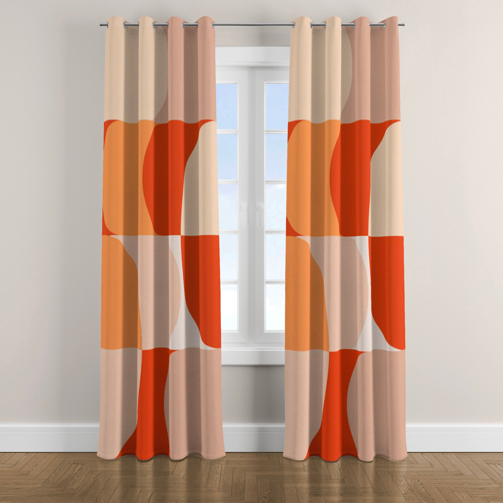 Pop Abstract Geometric Mid Century Modern Burnt Orange Blackout Window Curtain VIORA