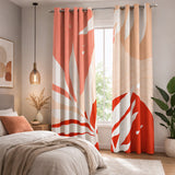 Tropical Abstract Leaf Pink Red Beige Blackout Window Curtains HAMA - 2 Panels