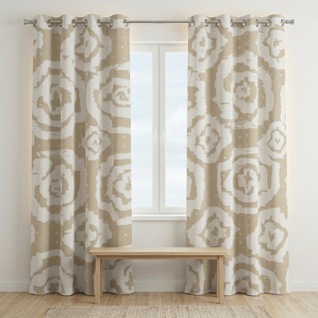 Wabi Sabi Scandinavian Shibori Print Beige White Blackout Window Curtain HILDA