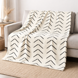 African Black Off-White Ethnic Mudcloth Fleece Throw Blanket IMAMU