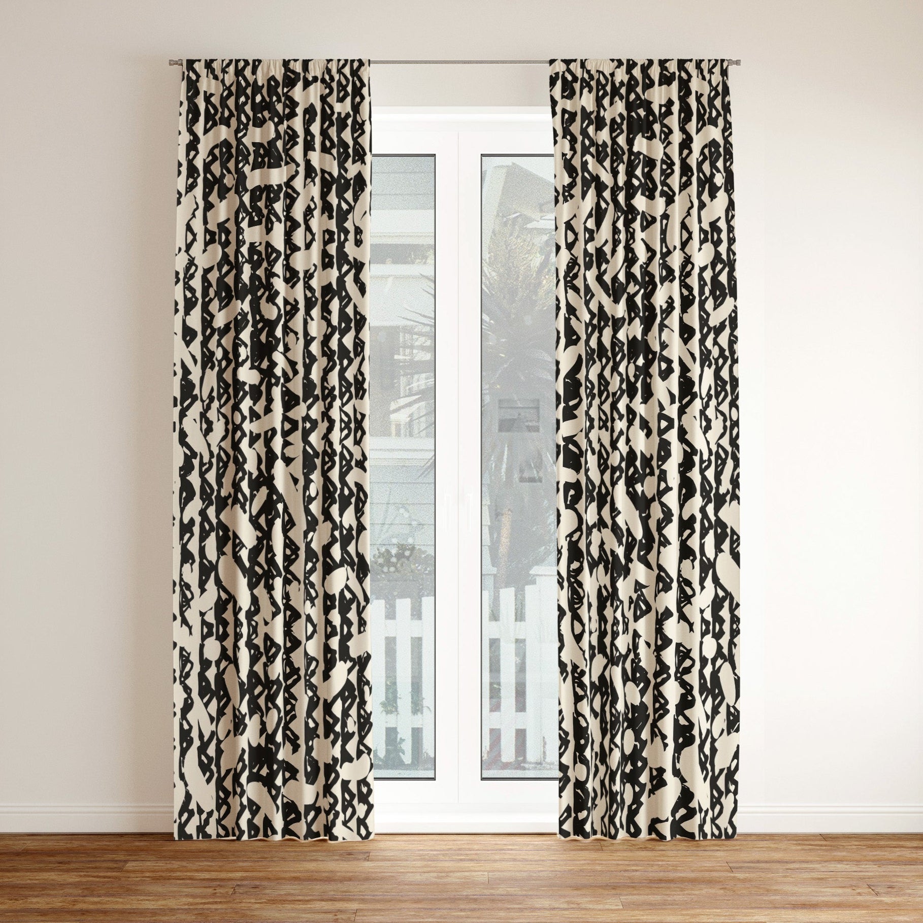 Abstract Organic Triangle Shibori Black Off-White Blackout Window Curt ...