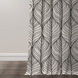 Abstract Modern Leaves Geometric Off White Black Semi Sheer Window Curtain ISHANA