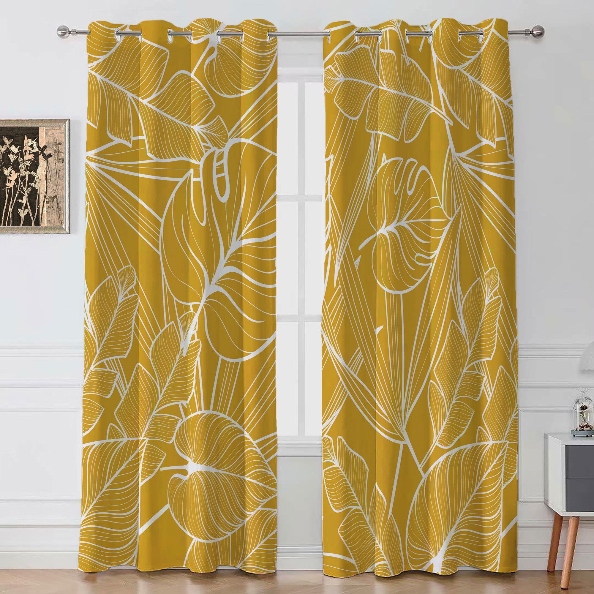 Mustard Yellow Monstera Botanical Tropical Blackout Window Curtains JOSY - 2 Panels