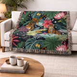 Jungle Animal Jaguar Tropical Cotton Woven Throw Blanket JAGUAR