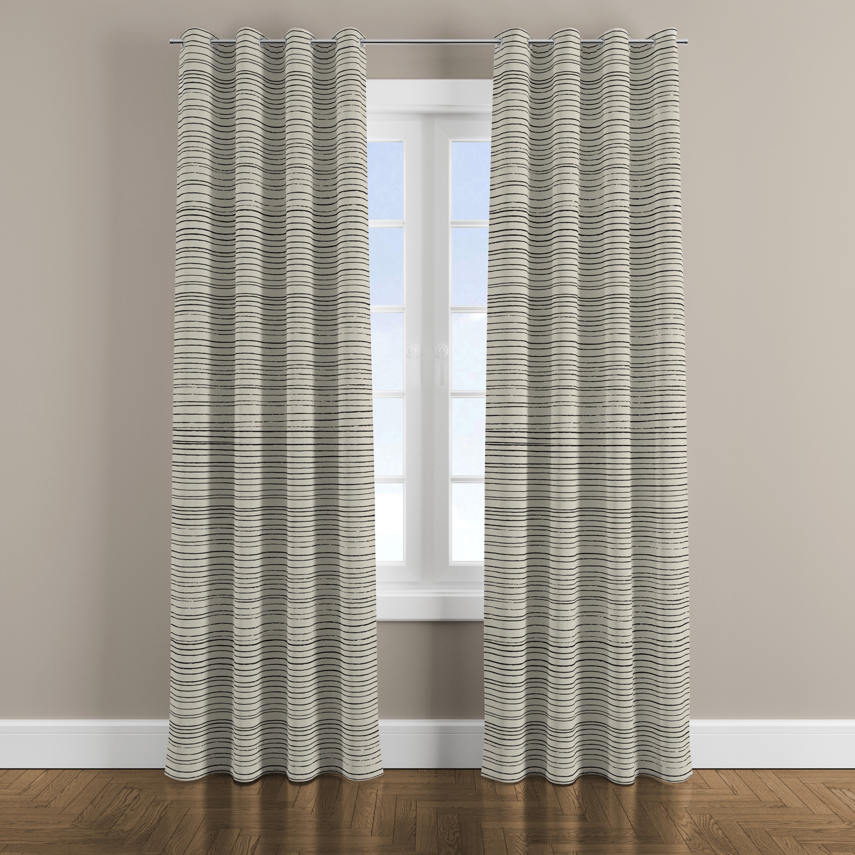 Minimalist Geometric Striped Black Ivory Blackout Window Curtain LYDIA