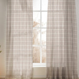 Minimalist Farmhouse Geometric Beige White Checkered Semi Sheer Window Curtain LORAH