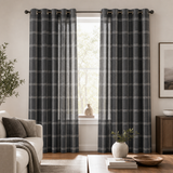 Minimalist Farmhouse Geometric White Black Checkered Semi Sheer Window Curtain LORAH