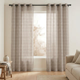 Minimalist Farmhouse Geometric Beige White Checkered Semi Sheer Window Curtain LORAH