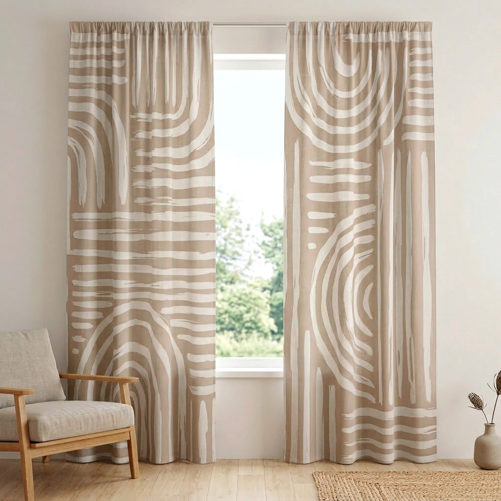 Scandinavian Abstract Organic Beige White Neutral Blackout Window Curtain LUANDA