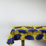 African Kitenge Yellow Navy Blue Floral Ethnic Tablecloth MAKENA