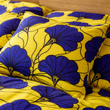 African Kitenge Yellow Navy Blue Floral Ethnic Cotton Duvet Cover Set MAKENA