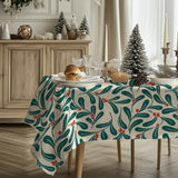 Mistletoe Branch Christmas Floral Green Red Tablecloth MISTLETOE