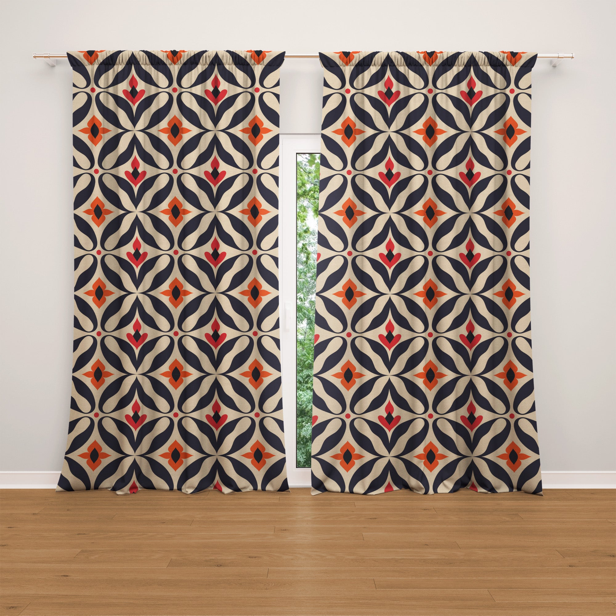 Geometric Mid Century Modern Ornamental Blackout Window Curtain NERIDA