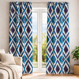 Abstract Geometric Blue Indigo Ikat Blackout Window Curtain OCEAN