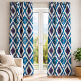 Abstract Geometric Indigo Blue Ikat Blackout Window Curtain OCEAN