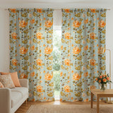 Botanical Garden Orange Roses Light Blue Floral Blackout Window Curtain ROSE