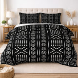 African Mudcloth Black White Geometric Cotton Duvet Cover Set SADE