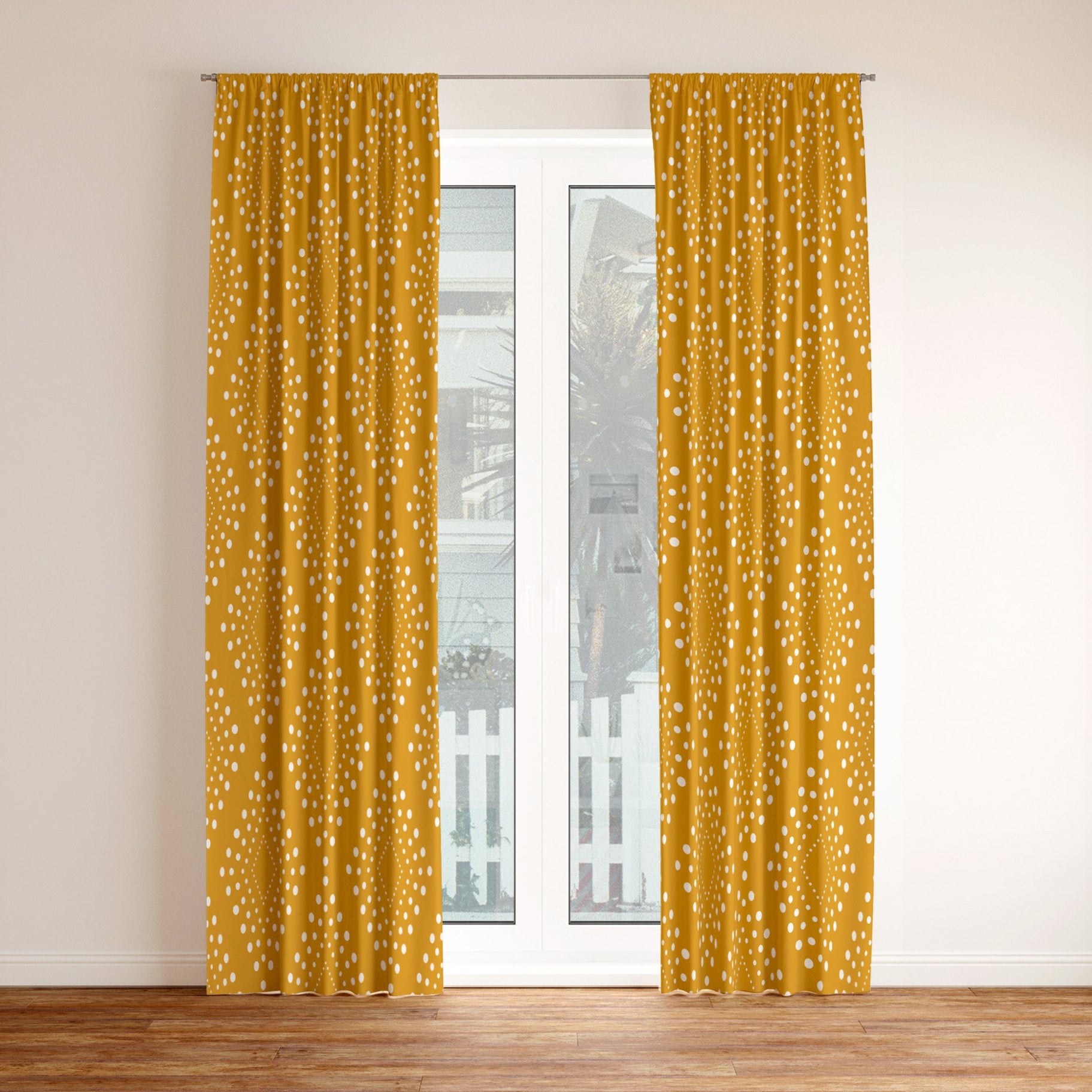 African Mustard Yellow White Mudcloth Blackout Window Curtain SAMBURU