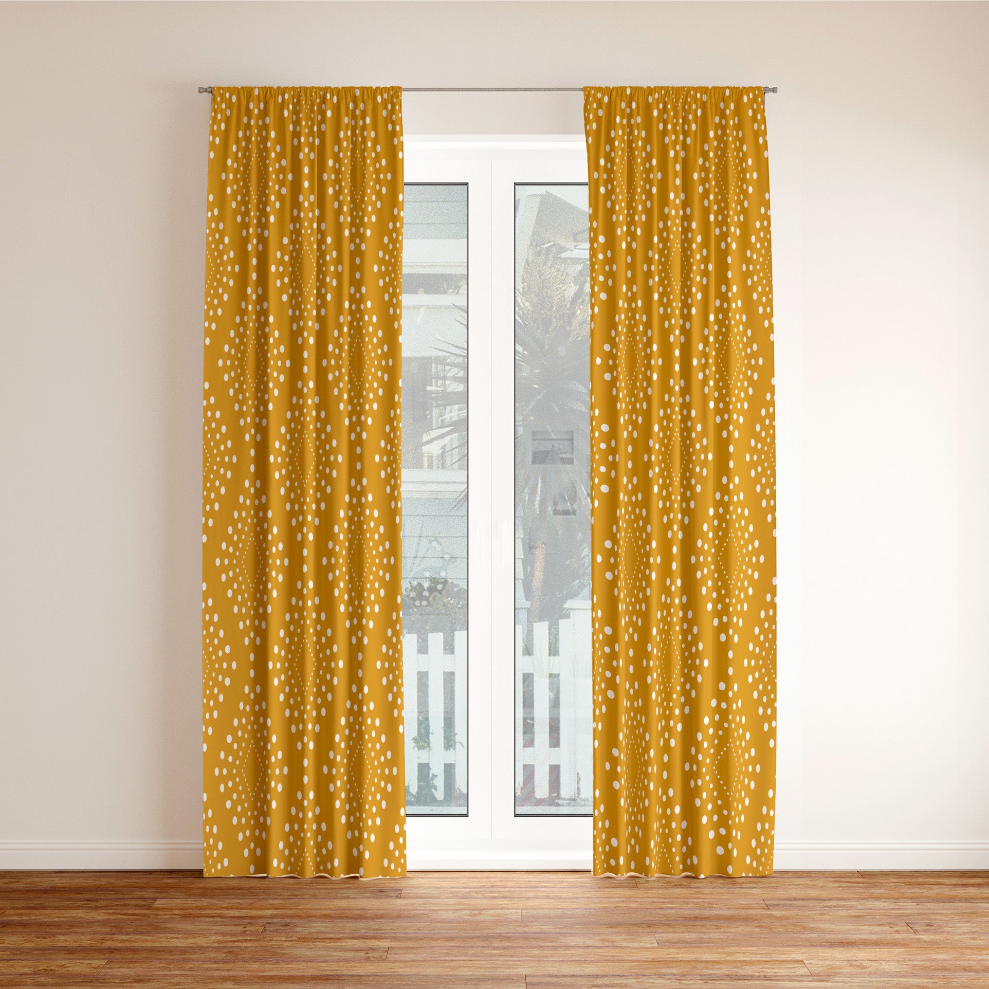 African Mustard Yellow White Mudcloth Blackout Window Curtain SAMBURU