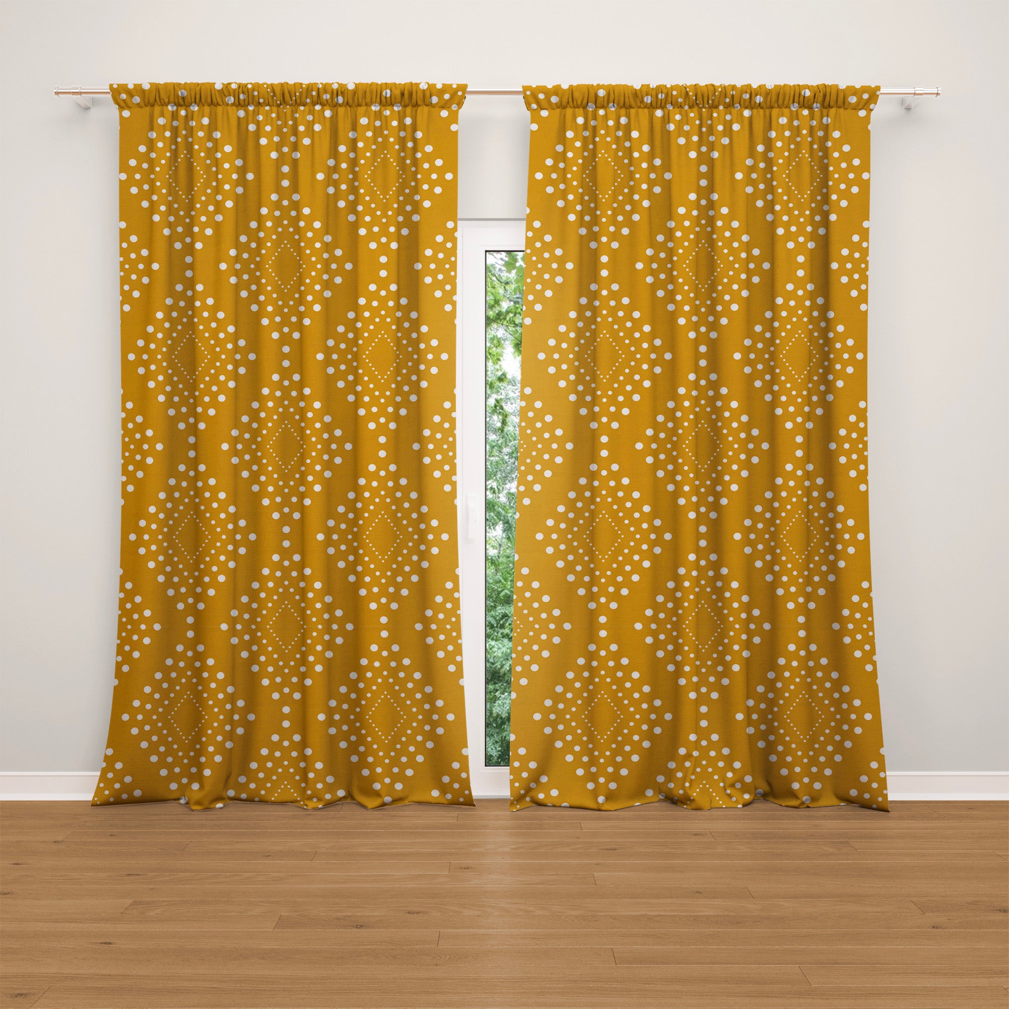 African Geometric Mustard Yellow White Mudcloth Blackout Window Curtain SAMBURU