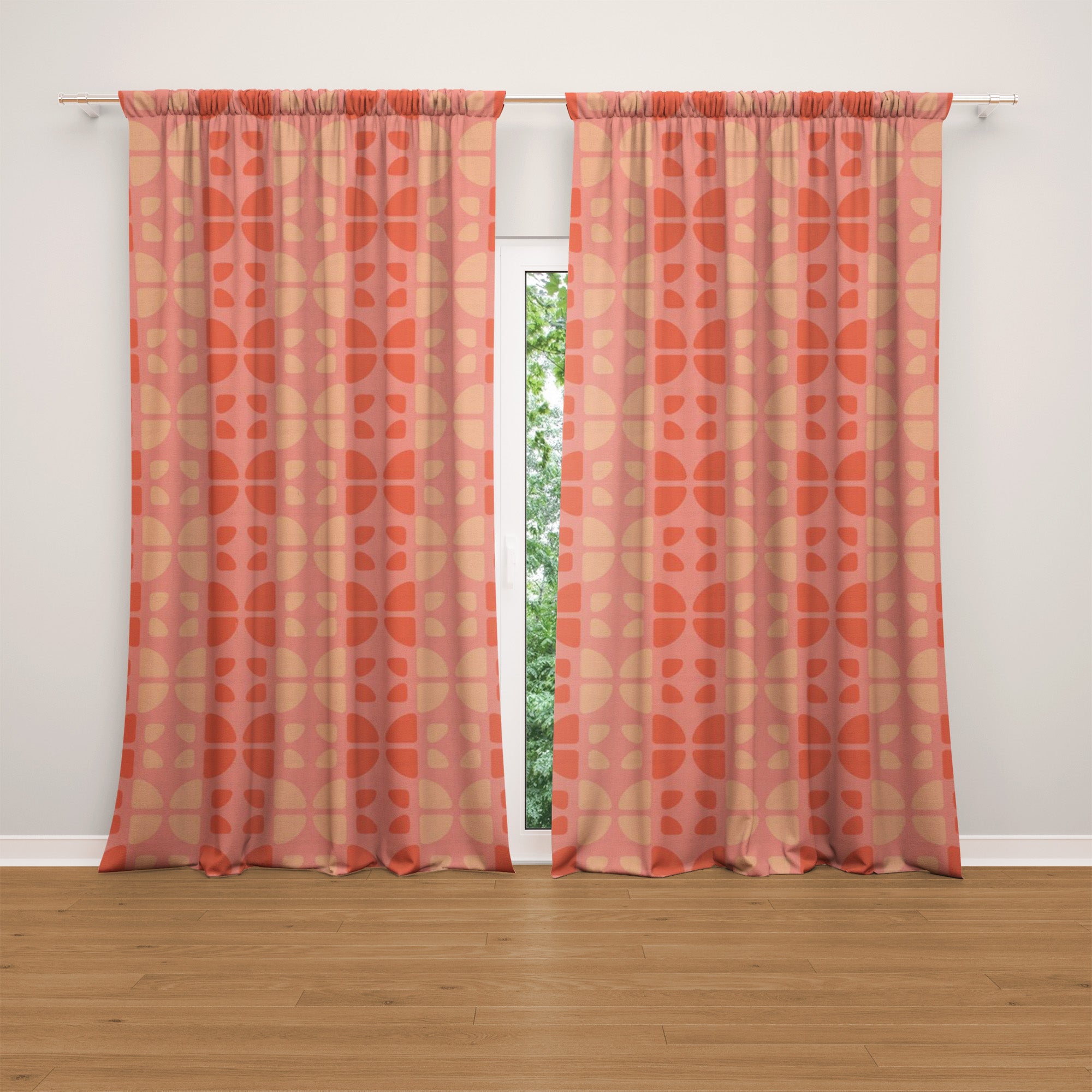 Abstract Retro Geometric Shapes Pink Terracotta Blackout Window Curtains SIENNA