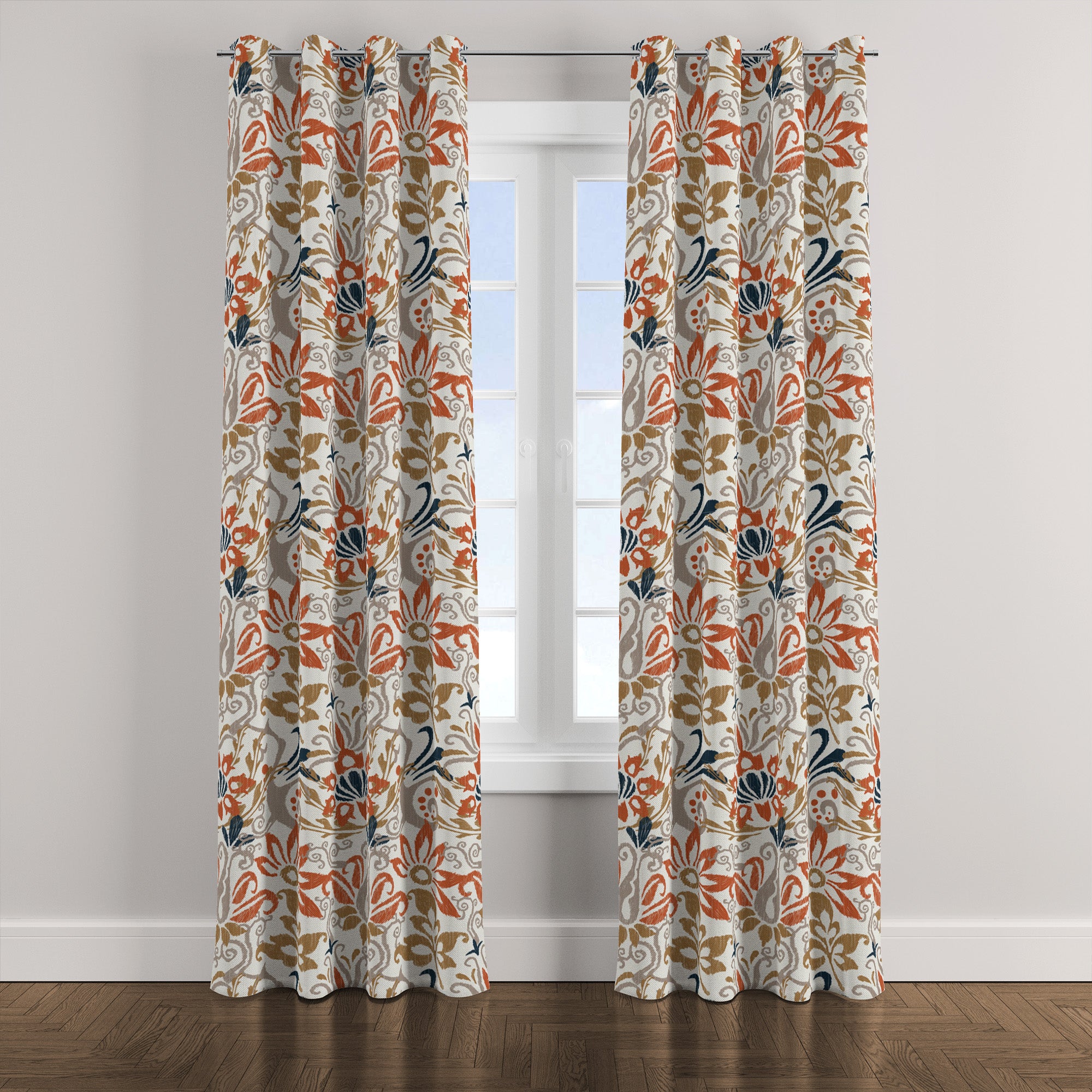 Ikat Floral Embroidery Ethnic Oriental Blackout Window Curtain PAISLEY